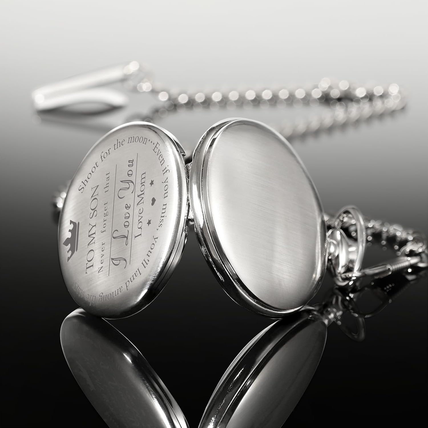 TREEWETO Pocket Watch to My Son | Mother and Son - Graduation Gifts for Him - Engraved “to My Son Love Mom” Pocket Watches - for Son from Mom for Christmas, Valentines Day, Birthday, Silver, vintage