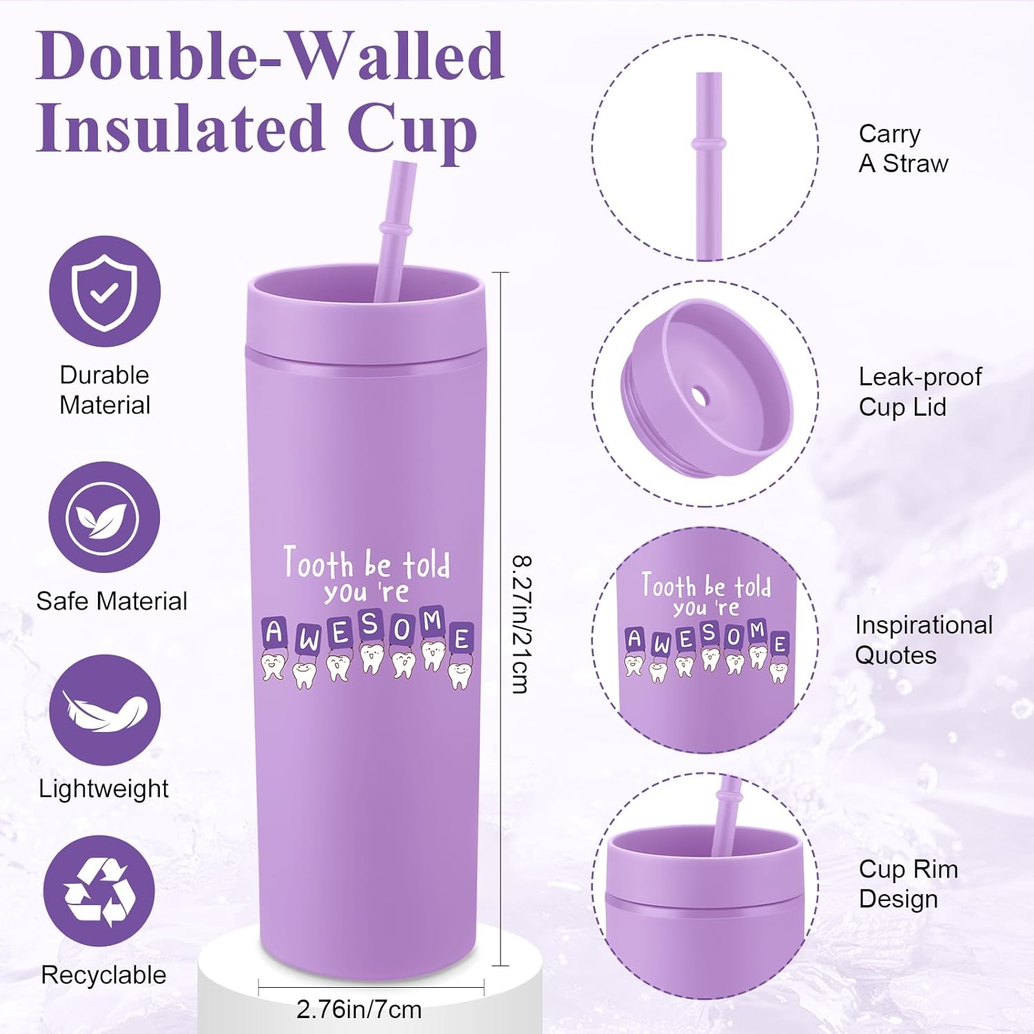 3 Pcs Dental Hygienist Gifts for Women Men Dental Assistant Gifts Inspirational Dentist Tote 16 oz Dentist Tumbler Teeth Stress Toy for Office Coworker Staff Employees Team(Purple) - Image 3