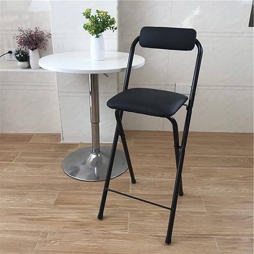 Miniatura 2 de Taburete de bar plegable con respaldo, estilo moderno/minimalista, negro/blanco, asiento de piel sintética, 3 opciones de altura: 25.5/27.5/29.5