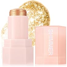 Body Glitter Face Highlighter Stick, Jelly Shimmer Eyeshadow, Hydrating Sparkling Multiuse Makeup Glitter for Eyes Lips Cheeks, Easy to Blend Long Lasting Body Shimmer for Rave Festivals, #4