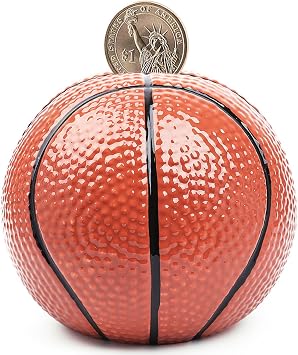 Ceramic Basketball Piggy Bank for Boys, Sports Coin Bank, Bedroom Decor Money Box-M