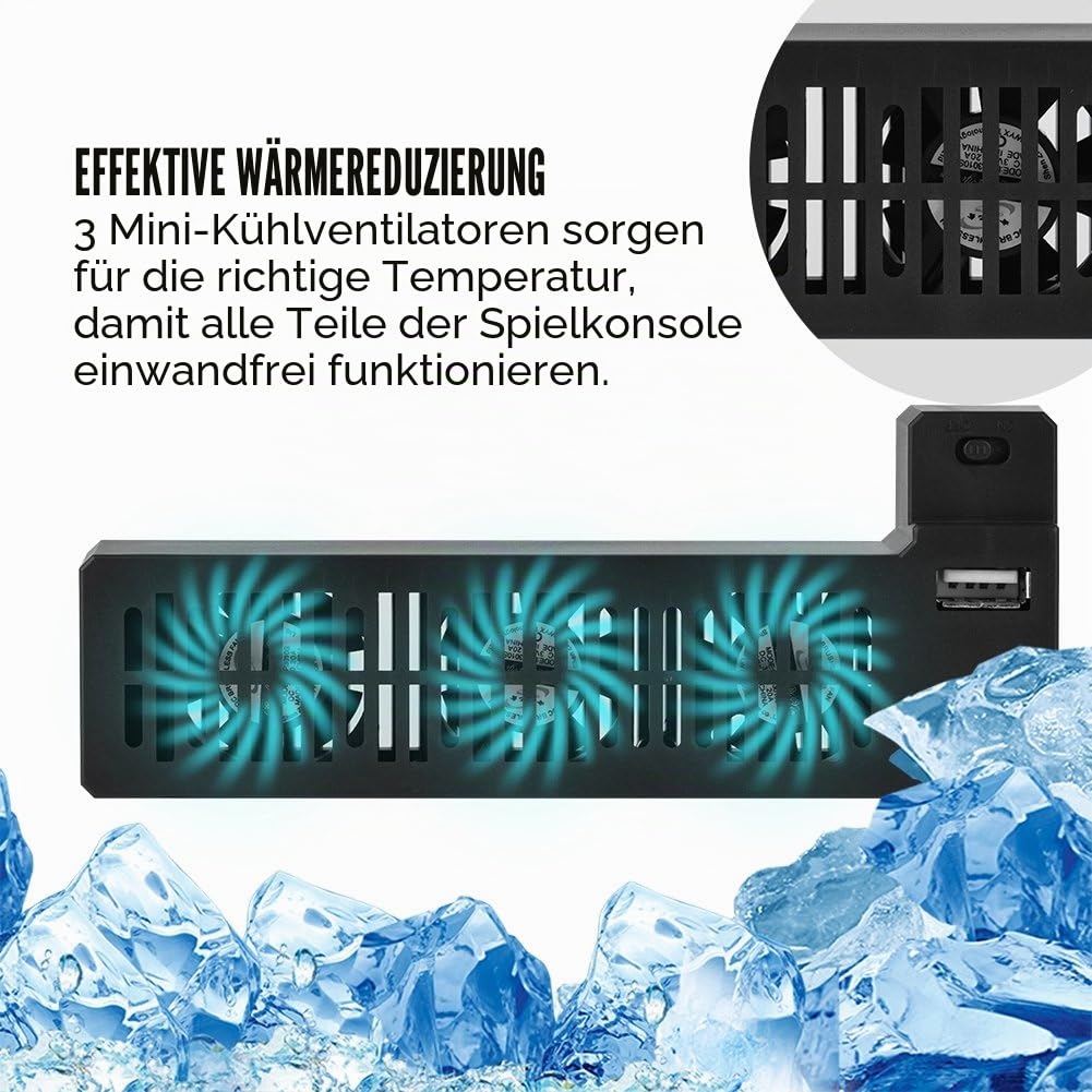 Bewinner Lüfter Ventilator Kühler, Tragbarer Externer USB-Lüfter für One X-Konsole für Lüfterständer mit 3 -Lüfter