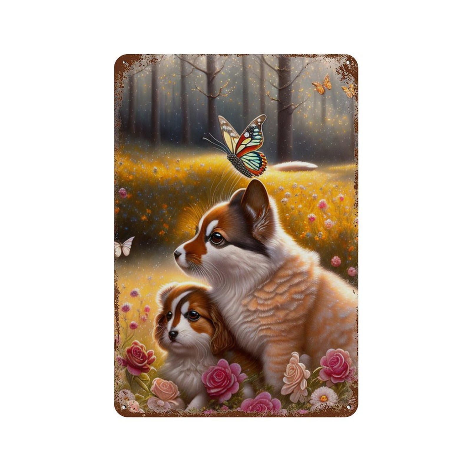 Whimsical Forest Friends Retro Metal Sign 11.8"x7.9", Decorative Metal Wall Art for Basement, Hobby Room And Garage Decor