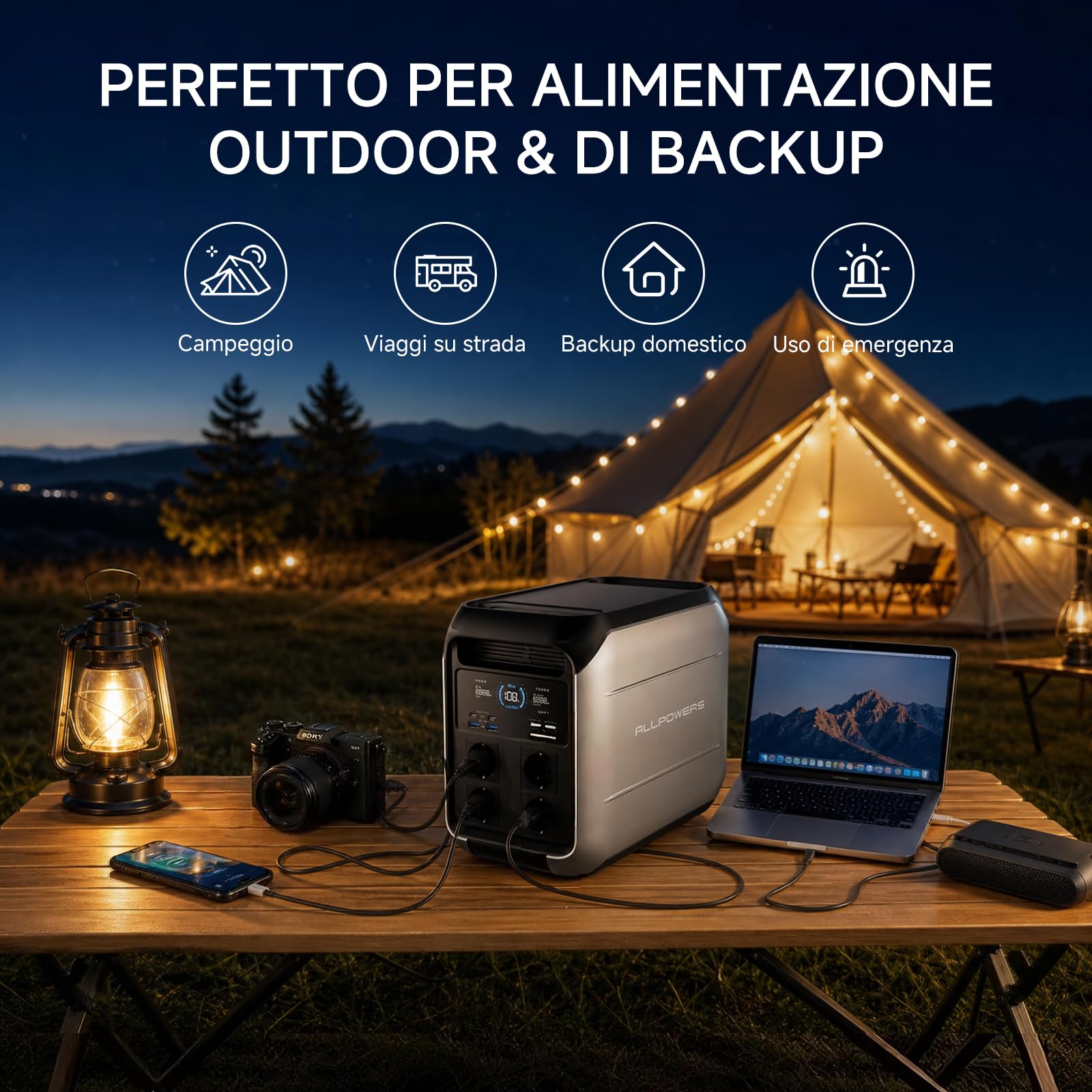 ALLPOWERS VOLIX P1800 Centrale Elettrica Portatile, LFP Batteria da 1024Wh | 4 Uscite CA 1800W (3600W Picco), 140W USB-C Stazione di Energia Portatile Alimentazione per campeggio Interruzioni Backup UPS