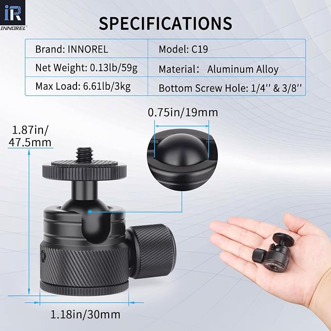 Cabezal mini para trípode INNOREL C19 metal CNC miniatura 2