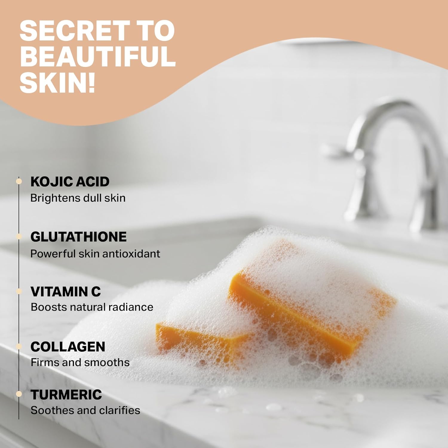 L'HIRONDELLE Kojic Acid Soap for Hyperpigmentation - with Glutathione, Collagen & Vitamin C - Natural Soap Bars with Turmeric - Original Japanese Complex for Dark Spot Correction - 2 Pack - Image 2