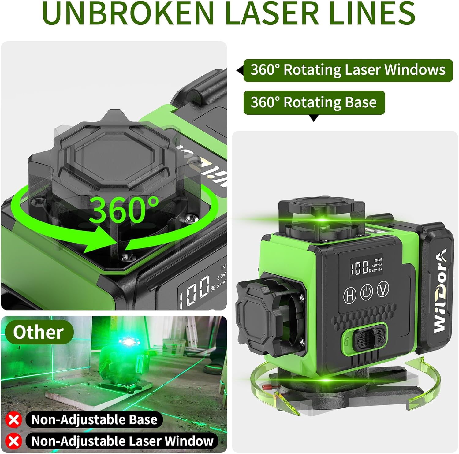 Laser Level 360 Self Leveling with Tripod, Remote Control 4D Green 16 Line Laser Leveler Tool with 2x4800mAh Li-ion Batteries & Hard Carry Case, Laser Level for Woodworking & Construction