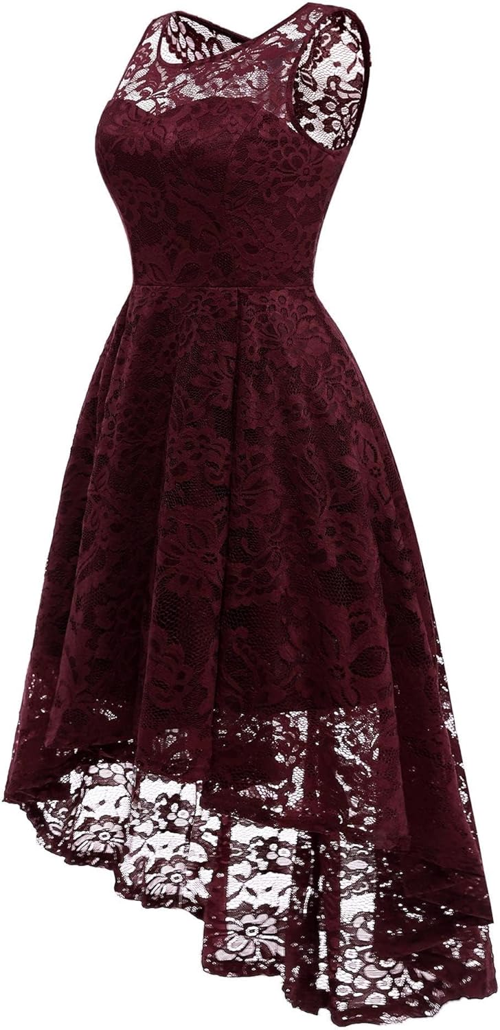 MUADRESS Women's Elegant Floral Lace Dress Sleeveless Crew Neck Hi-Lo Cocktail Dress for Evening Party