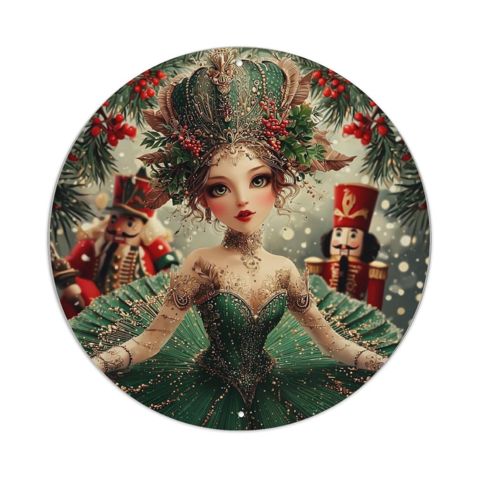 Christmas Nutcracker Ballerina Fantasy Art Retro Metal Sign Round Tin Sign, Vintage Decor Art Poster for Bar, Home, Man Cave, Kitchen, Laundry Room Gift 8x8Inch