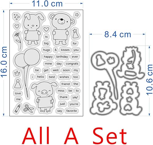 Miniatura 2 de Juego de sellos y troqueles de animales y palabras para hacer tarjetas, sellos transparentes y troqueles de corte de metal para álbumes de recortes,