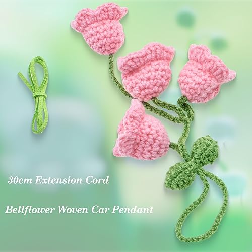 Miniatura 3 de Accesorios para colgar espejos de automóvil, colgante de flor de lirio tejido hecho a mano, bonita decoración colgante de ganchillo para espejo