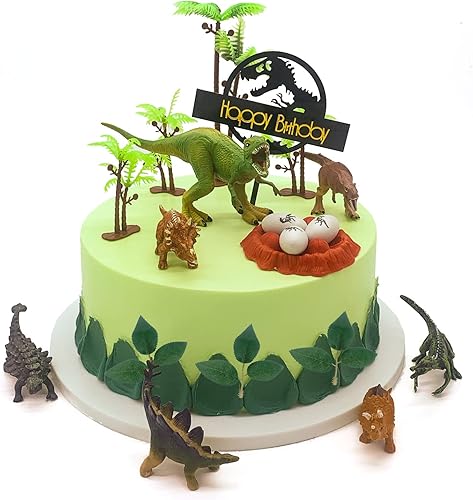 22 piezas de decoración de tarta de dinosaurio con huevos y árboles, decoración de tarta de dinosaurio, decoración de fiesta temática de baby
