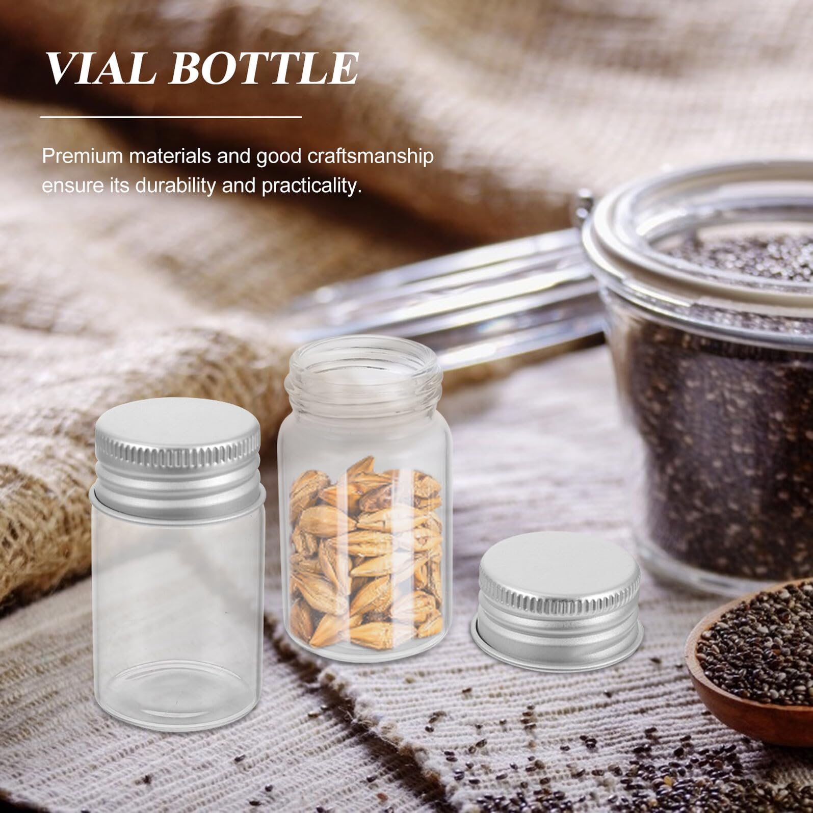Cabilock 50 Botellas de Vidrio Transparente con Tapa, Vial de Muestra Ligero de 20ml, Fácil de Transportar para Laboratorio y Almacenamiento Seguro