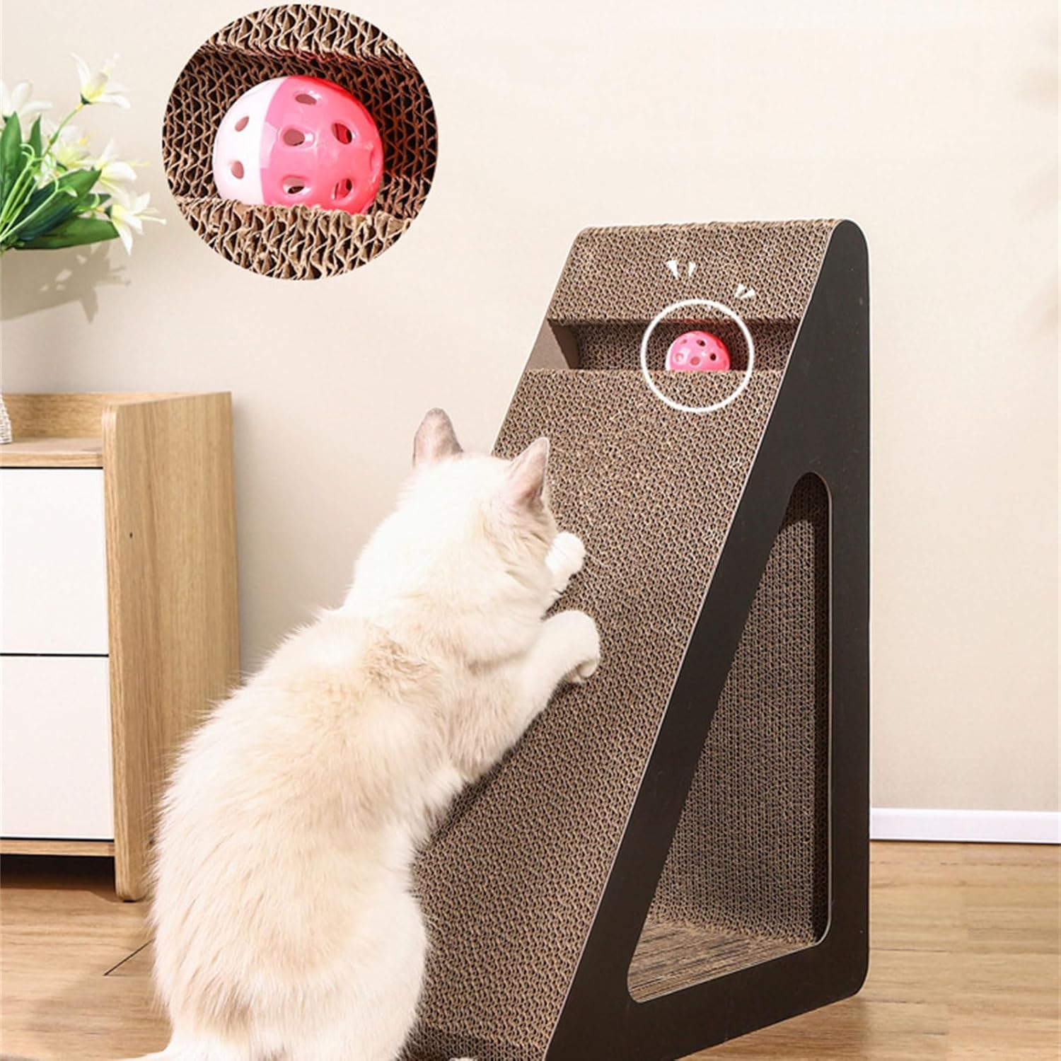 Space Saving Triangular Cats Scratcher Stand with Rotating for Interaction Fun and Claws Health Grinding Scratch Toy