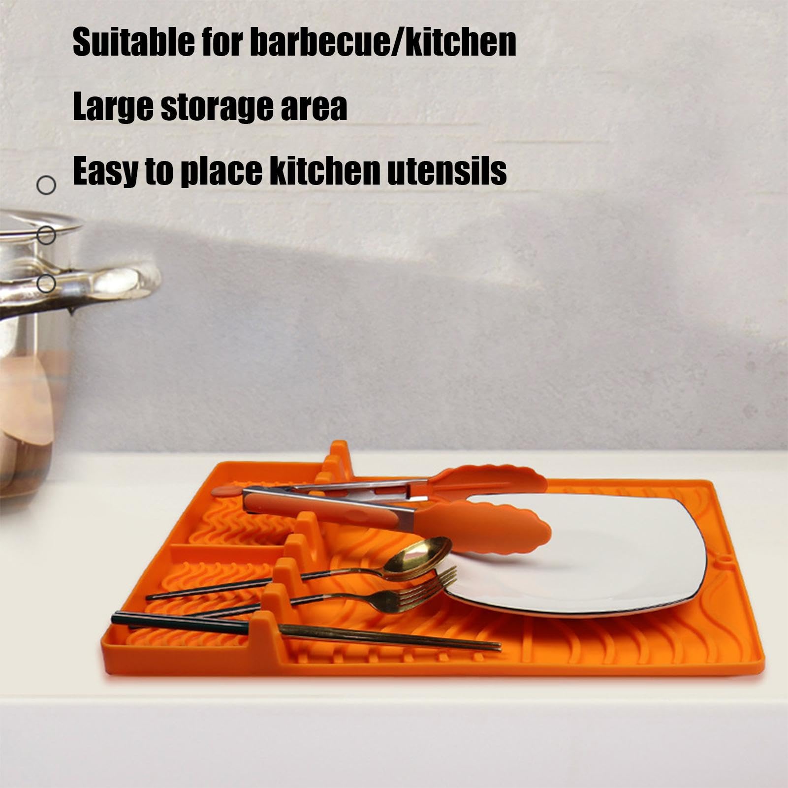Tappetino per griglia in silicone resistente, ripiano laterale, 40 x 30 x 4 cm, tappetino compatto e riutilizzabile, per barbecue all'aperto, comodo accessorio per giardino e patio