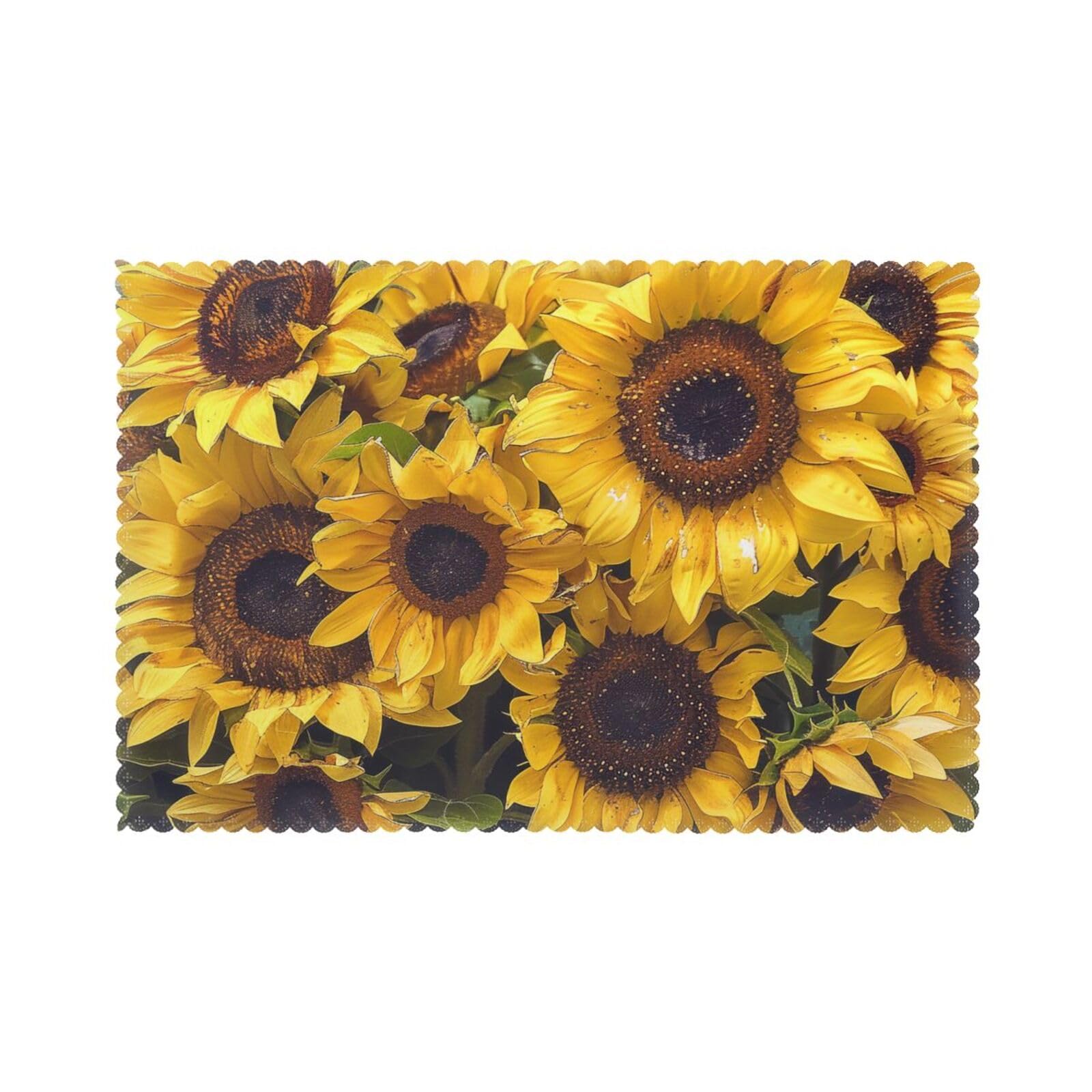 Sunflower Printed Placemat Heat Resistant Place Mats Set of 6 PCS Washable Kitchen Table Mats, 12x18 Inch