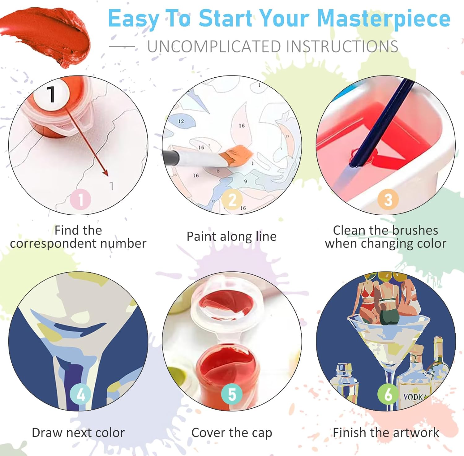 6 Pack Paint by Numbers Kit for Adults Beginners - 8x12 Inch Cocktail Adult Paint by Number Kits on Canvas, Cocktail DIY Acrylic Oil Number Painting Kits for Adults, Perfect for Gift Home Decor