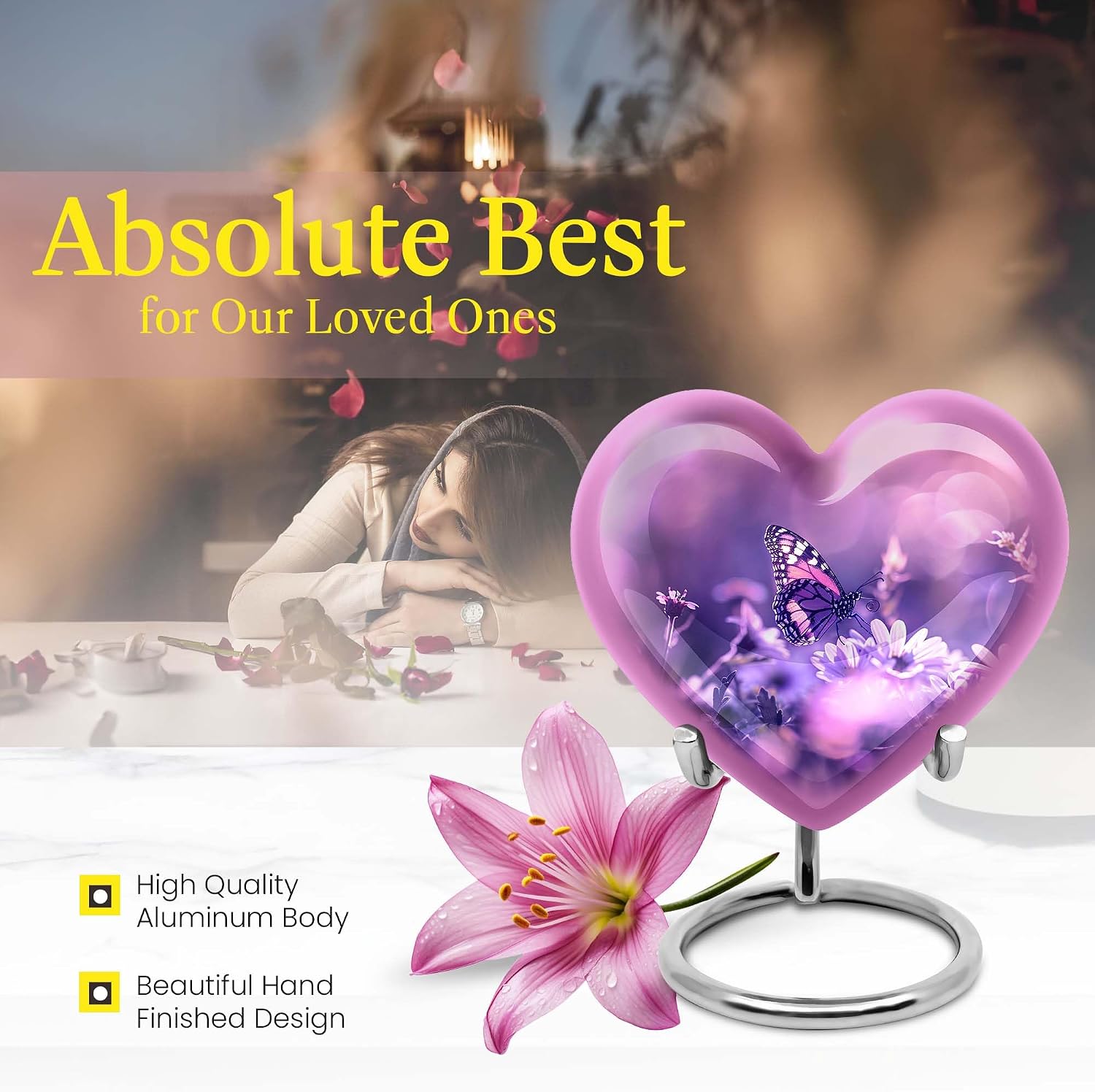 Butterfly Memorial Large Urns for Human Ashes Adult Male & Female - Keepsake Burial Urn for Ashes Mother & Father - Handcrafted Decorative Gifts for Cremains 10inch & 3inch (Set of 3)
