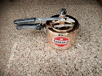 Parik Enterprises Heavy Quality Pure Copper Inner Lid Brass Cooker with Tin Coating (Kalai) Inside (3 Liters)