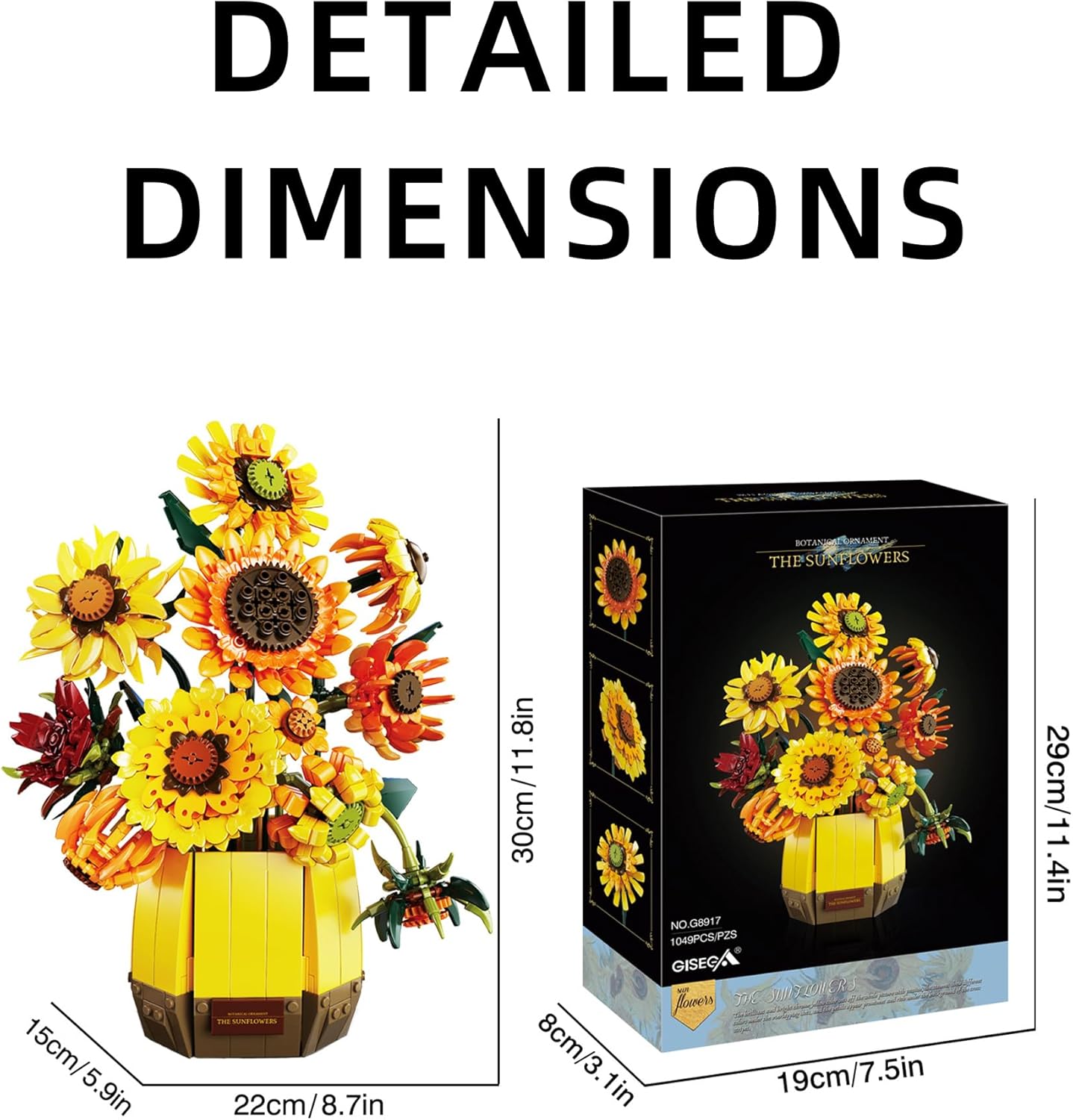 2 in 1 Sunflower Building Blocks for Adult - Artificial Flower Bouquets Building Set Van ggh Art Collection, Transforms from Sunflower Vase to Dinner Table Centerpieces, Home Decor Gift for Valentines