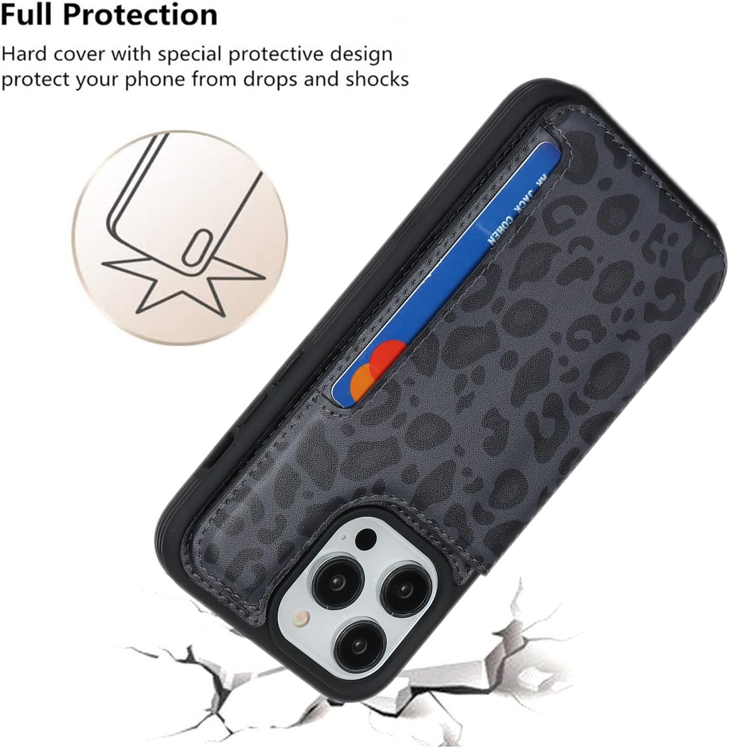 iCoverCase Compatible with iPhone 14 Pro Max Phone Case with Card Holder, Wallet Case for Women Men RFID Blocking PU Leather Protective Case 6.7 Inch (Black Leopard) - Image 8
