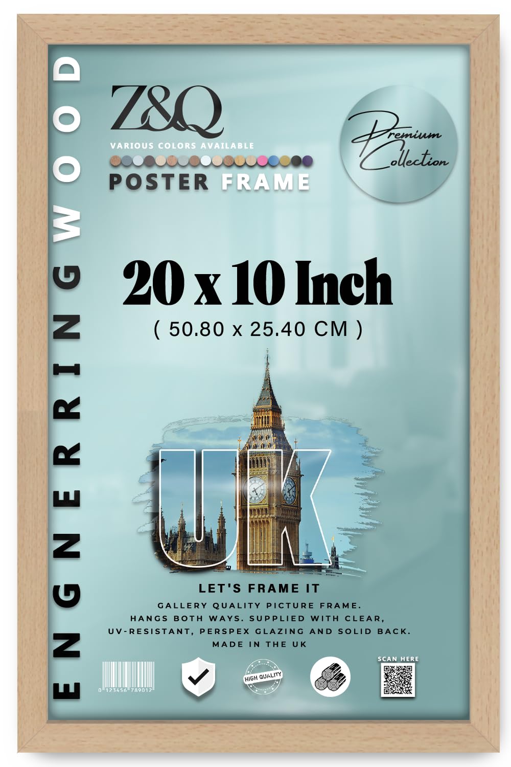 Z&Q - Flat Versatile MDF Wood Finish20 x 10 Inch Poster Frame | for Art Gallery (50.80 x 25.40 CM) Wall Décor & Room Display [ Beech ] — image 1