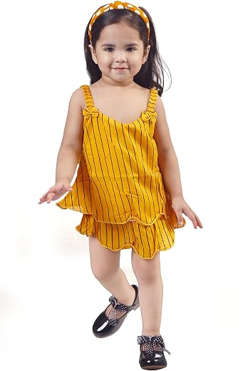 Ziora Girls Sleeveless Striped Top Shorts Set Red Yellow Casual Summer Outfit