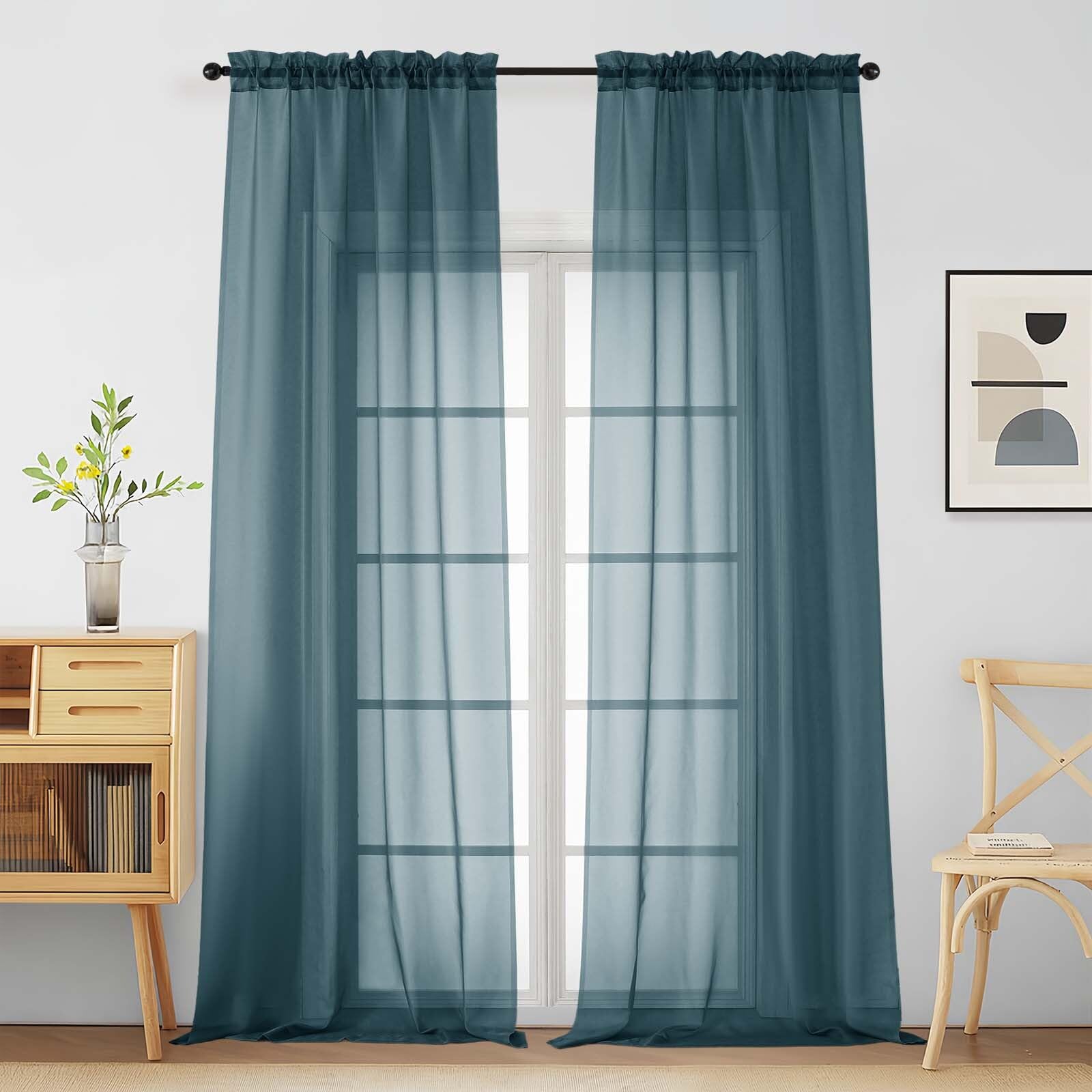 Ebesto Sheer Curtains for Window 96 Inches Long 2 Panels, Soft Airy Light Filtering Voile Sheer Curtains for Living Room Bedroom, Dual Rod Pocket Elegant Window Drapes, Dusty Blue, 2x42Wx96L Inches