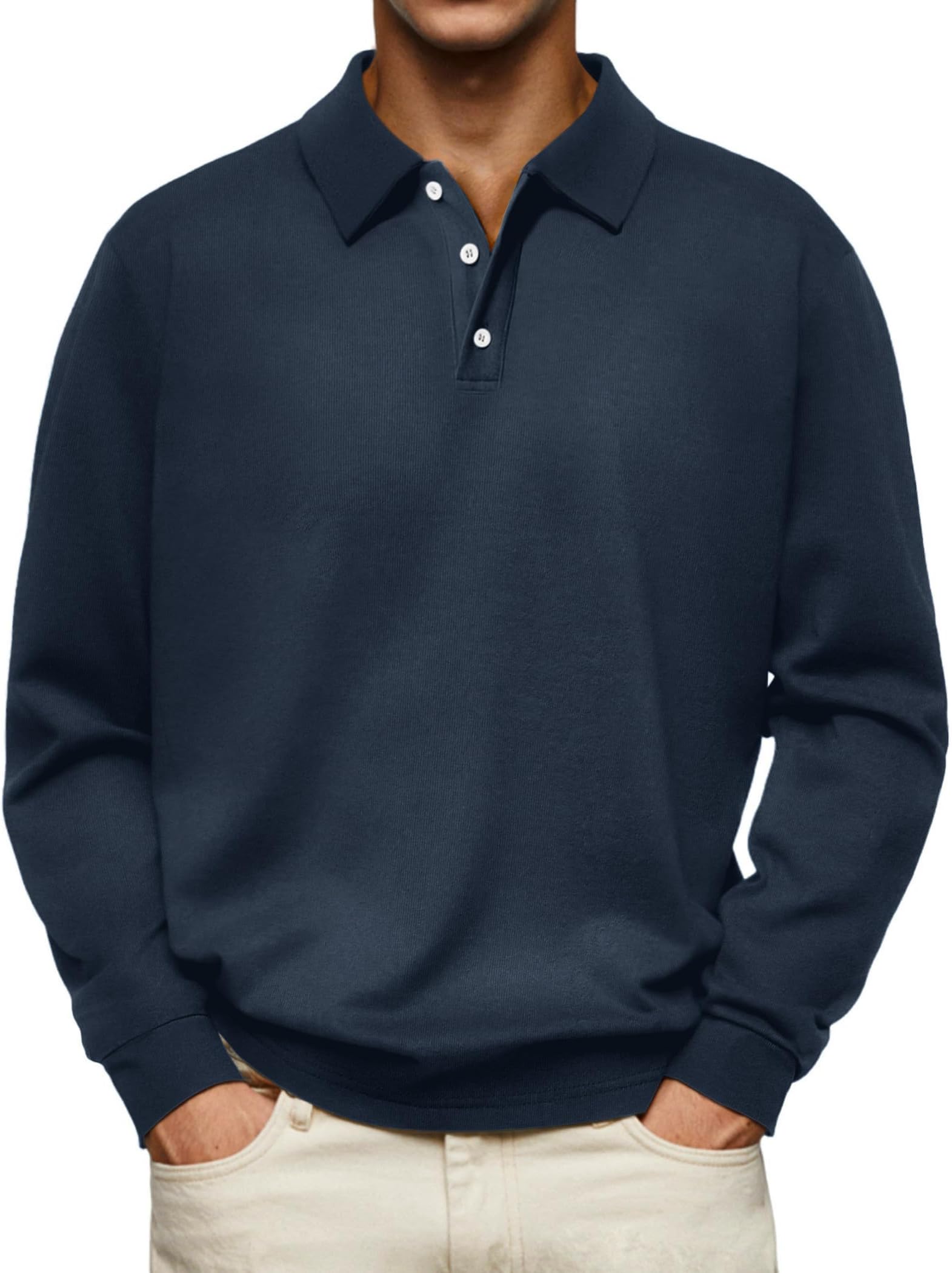 Men's Casual Polo Shirts Long Sleeve Basic Thermal Pullover Tops Classic Collar Solid Golf Shirts