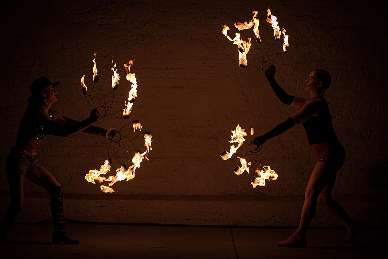 Fire Fans – Spider Web Style – 5 Wicks – 1.5 Inch Woven Kevlar MoonBlaze Heads – Set of 2 – Lightweight – Flow, Spinning, Circus, Belly Dance Prop – for Festivals & Performances – by FIRE MECCA