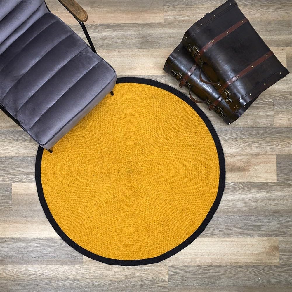 Tapis Rond Moutarde Bord Noir D120 Coton