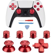 Metal ABXY Button Dpad Thumb Stick for PS5 Controller, Metal Aluminum Action Button & Dpad & Analog Stick Replacement Kit for PS5 Controller Metal Red