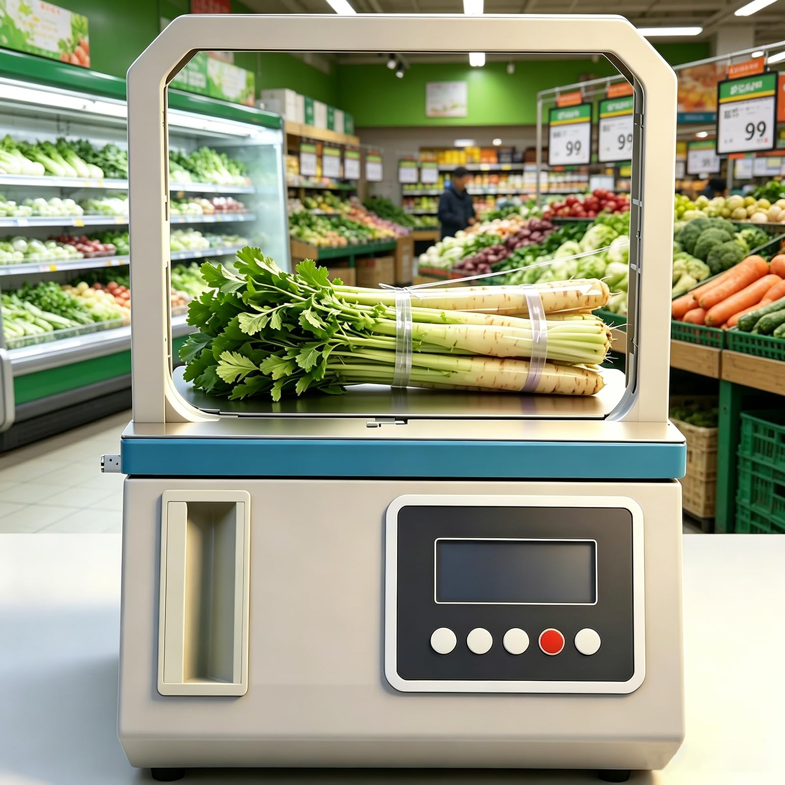 Automatic Tape Strapping Machine - Supermarket Vegetable Bundling, Photoelectric Intelligent Induction, Efficient Packing Equipment for Supermarkets, for OPP film tapeandhot melt paper 22×22cm