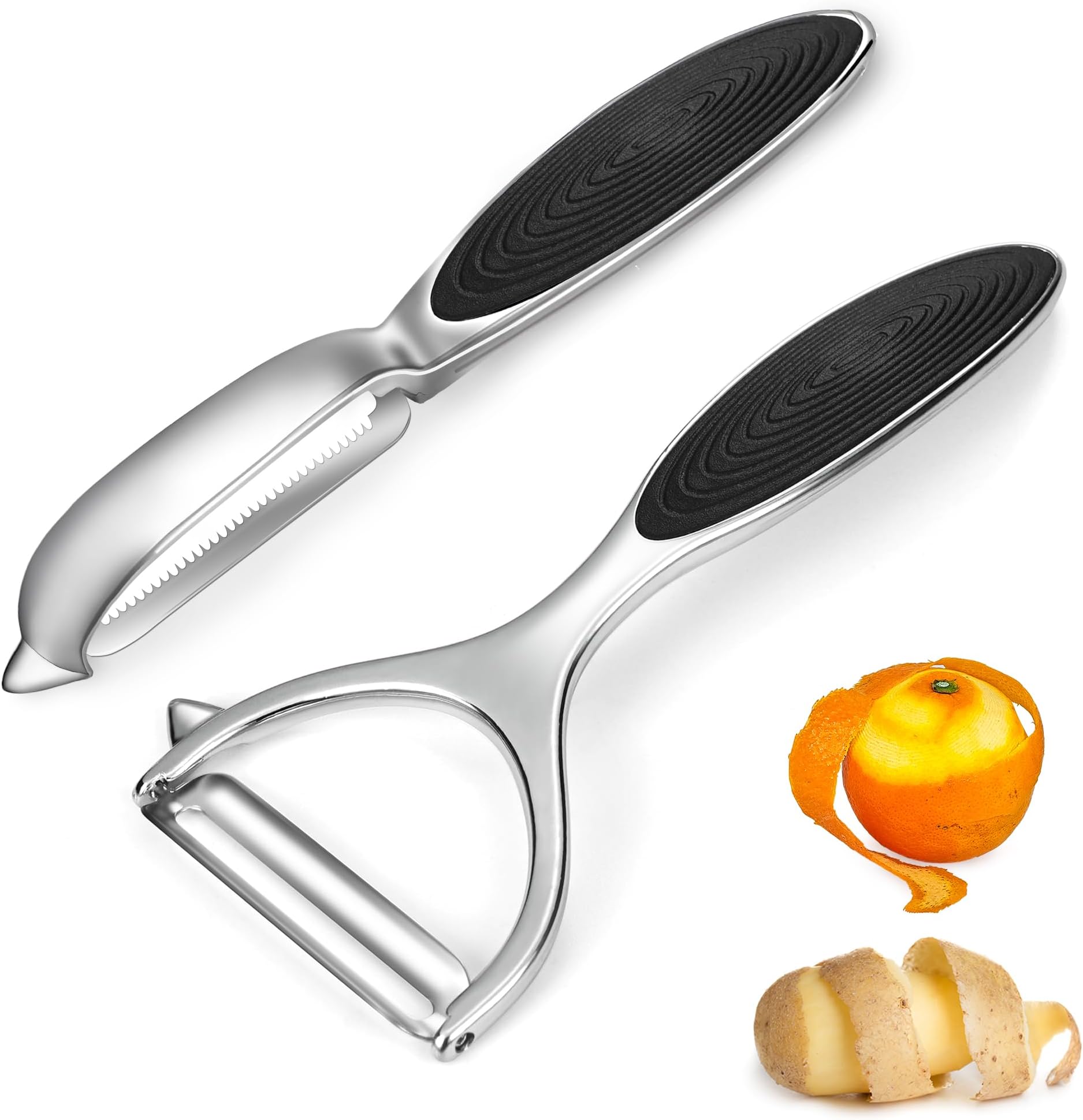 M JINGMEIVegetable Peeler Potato Peelers for Kitchen, Swivel Sharp Stainless Steel Peeler, Y and I 2-Pieces Peeler Set, Non-Slip Handle