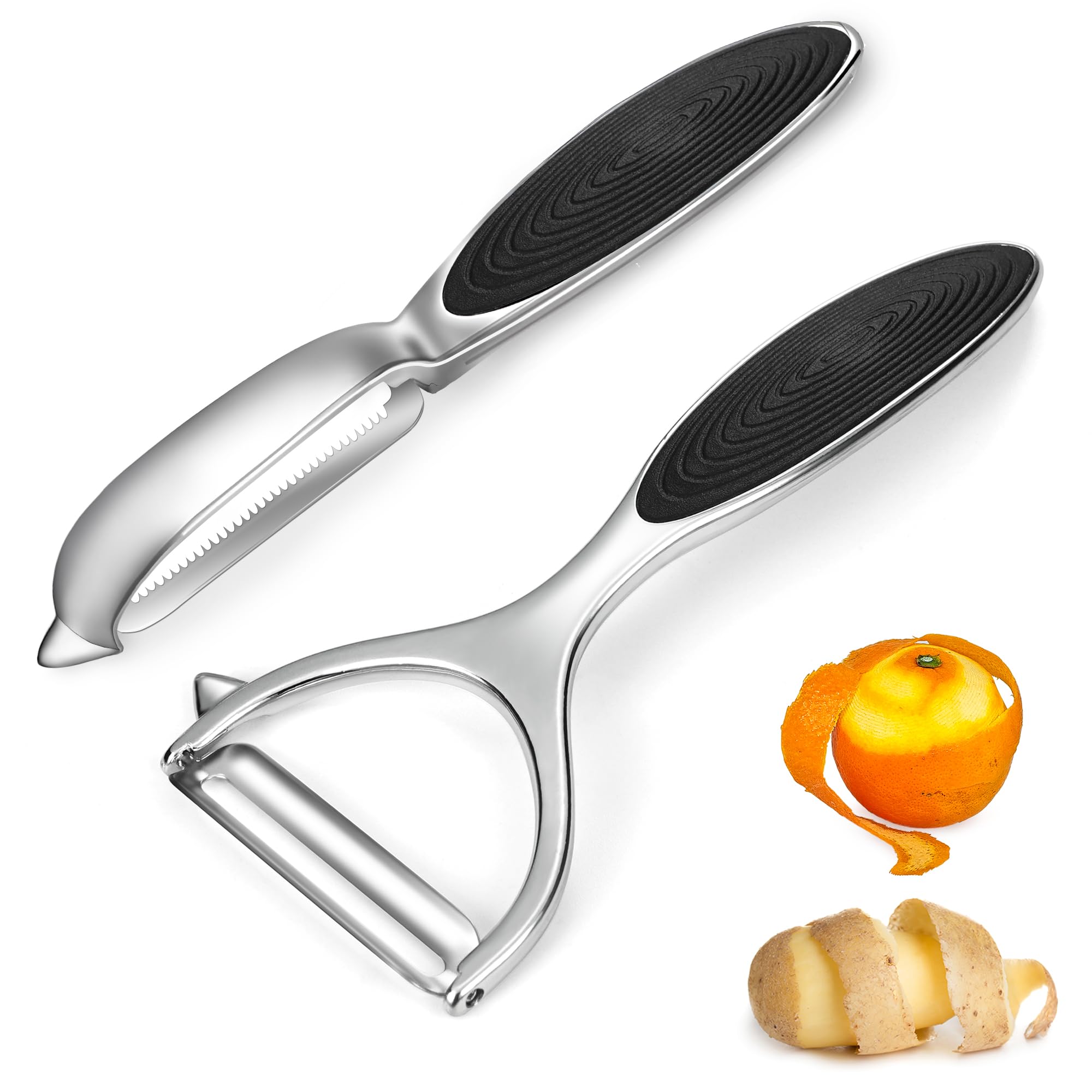M JINGMEIVegetable Peeler Potato Peelers for Kitchen, Swivel Sharp Stainless Steel Peeler, Y and I 2-Pieces Peeler Set, Non-Slip Handle