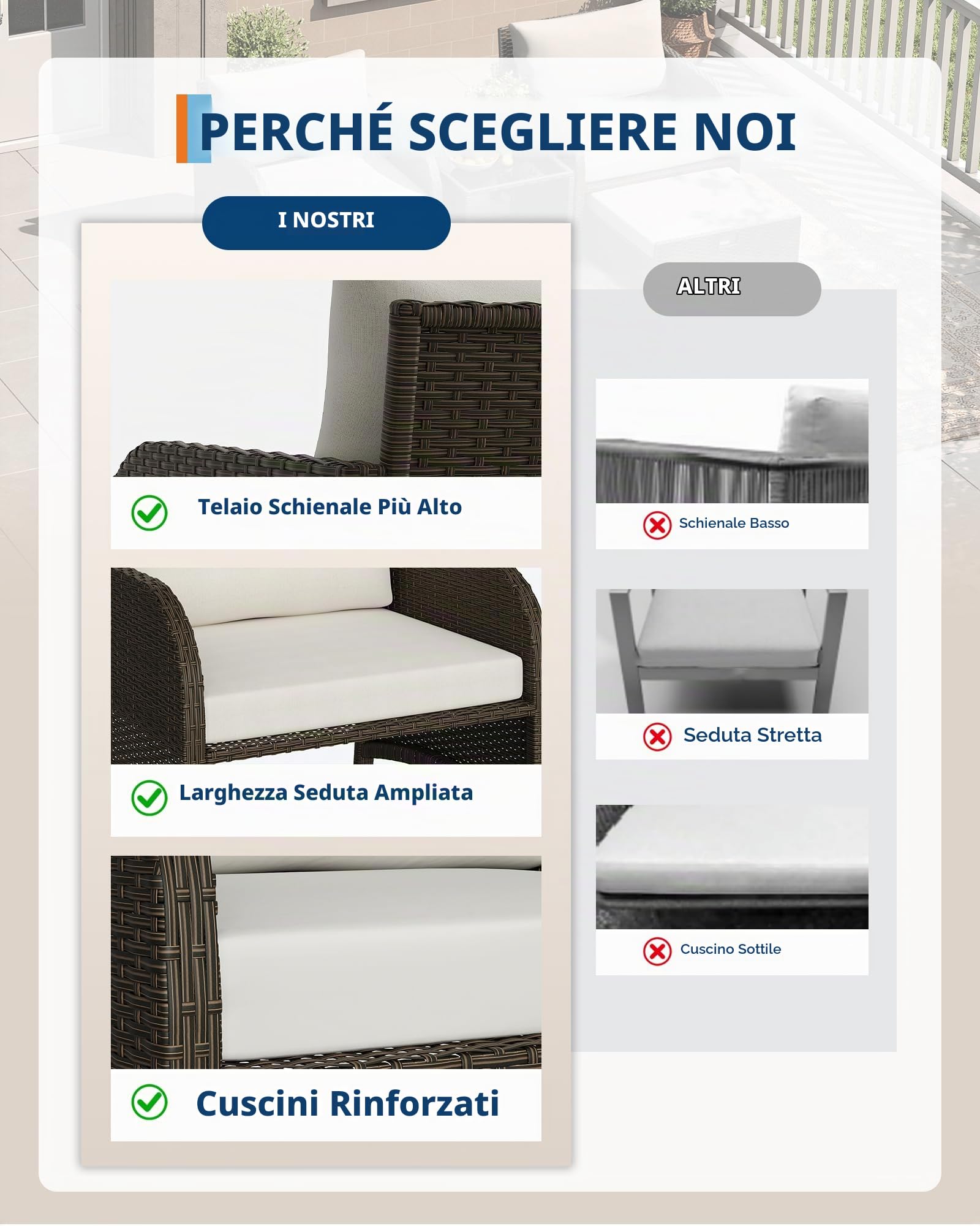Garvee Set Salotto da Giardino in Rattan 5 Pezzi con Tavolo e Poltrone