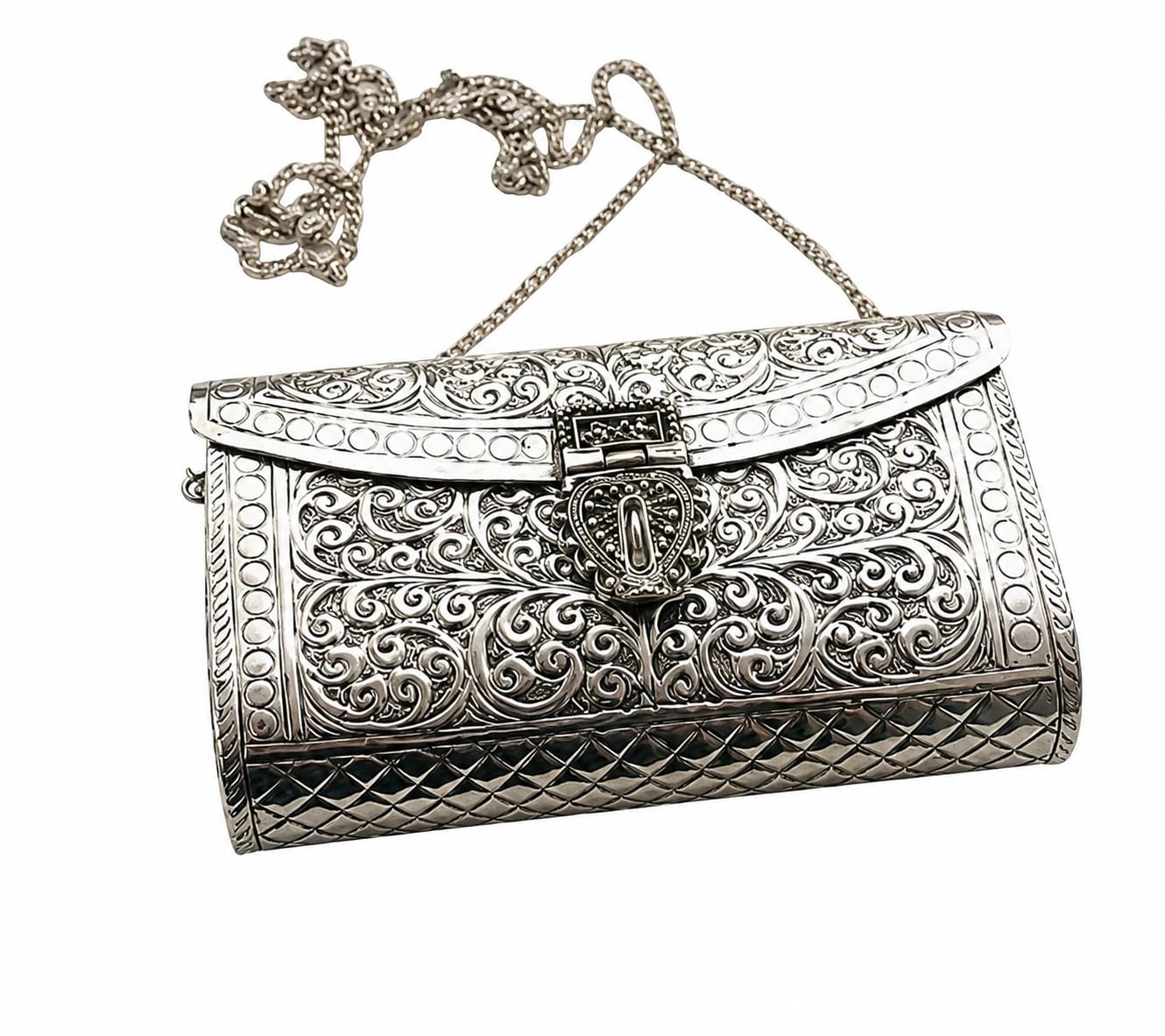 govind art German Silver bags for Women's/Girls Brass Metal Vintage Handmade Hand Clutch Purse/Sling Purse for Women - Size 7 * 5 * 2 inch-picture-18