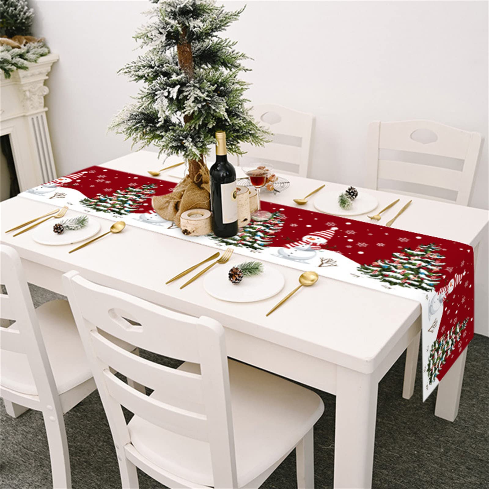 Tafelloper Kerstmis rood zilver glitter 180x40 cm | tafelkleed loper langwerpig wasbaar | tafelband advent sneeuwvlok modern | decoratieve tafel decoratie tafeldecoratie donkerrood voor Kerstmis