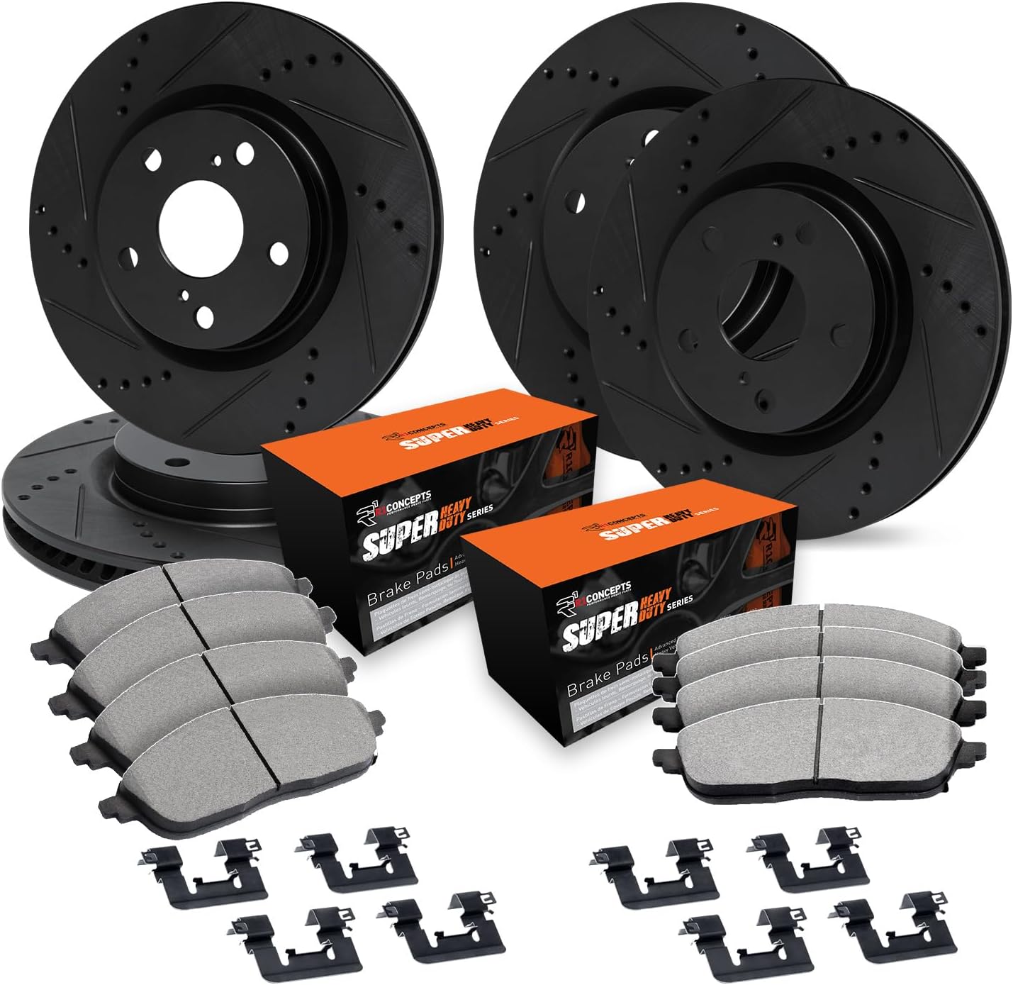 R1 Concepts Front and Rear Brake Kit For 2007-2009 Chrysler Aspen, Dodge Durango, 2006-2010 Dodge Ram 1500| Drilled Slotted Brake Rotors| Optimum OEP Brake Pads and Rotors Kit| Hardware included