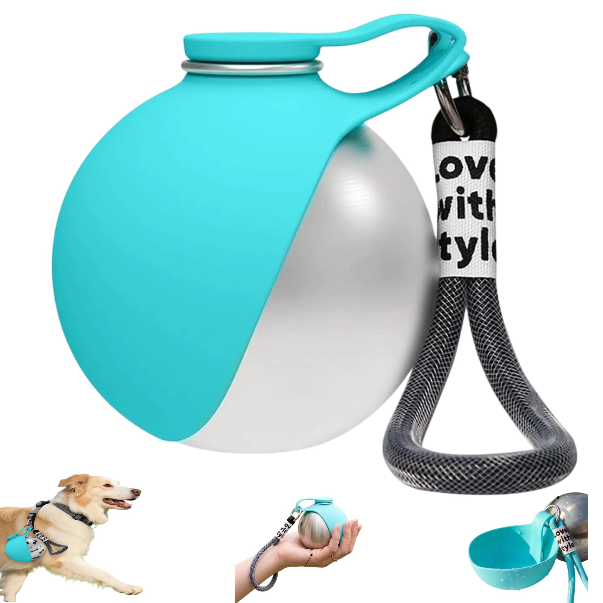 RARITYLL 2-in-1 Portable Dog Water Bottle, 285ml Leak Proof Travel Dog Water Bottle with Foldable Silicone Bowl, Stainless Steel Travel Dog Water Bottle for Walking, Hiking, Road Trips