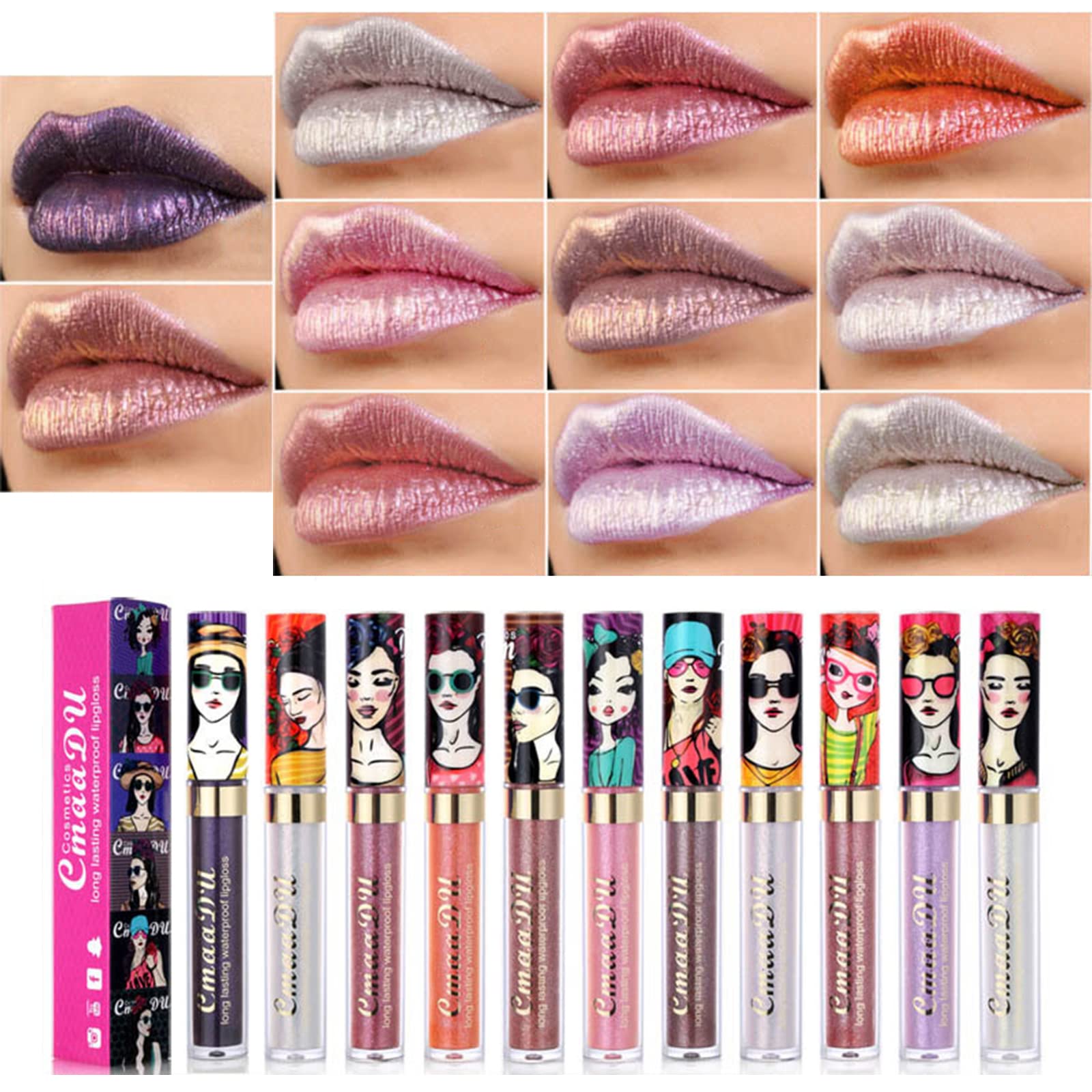 RoseFlower 12 Colores Líquido Pintalabios Traje, mate impermeable Brillo de labios Duradero Copa antiadherente lápiz labial Kit, Mate Pintalabios Lápiz labial Conjunto, regalo mujer cumpleaños