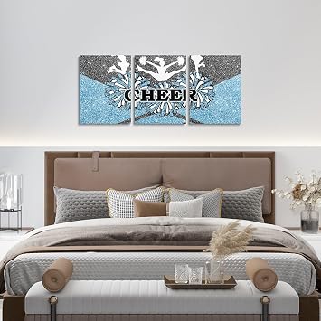Castle Fairy Fashion Cheerleader Wall Art for Living Room 12 x 16,Boys Girls Cheer Sport Wall Decorations for Bedroom Office,Cheerleading Glitter Printed Wall Painting Prints Art Home Decor 3 Piece