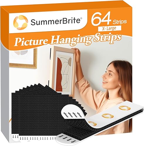 Miniatura 8 de Summerbrite Tiras para colgar cuadros resistentes, sin daños, para colgar cuadros, kit para colgar cuadros, ganchos para colgar sin clavos, tiras de