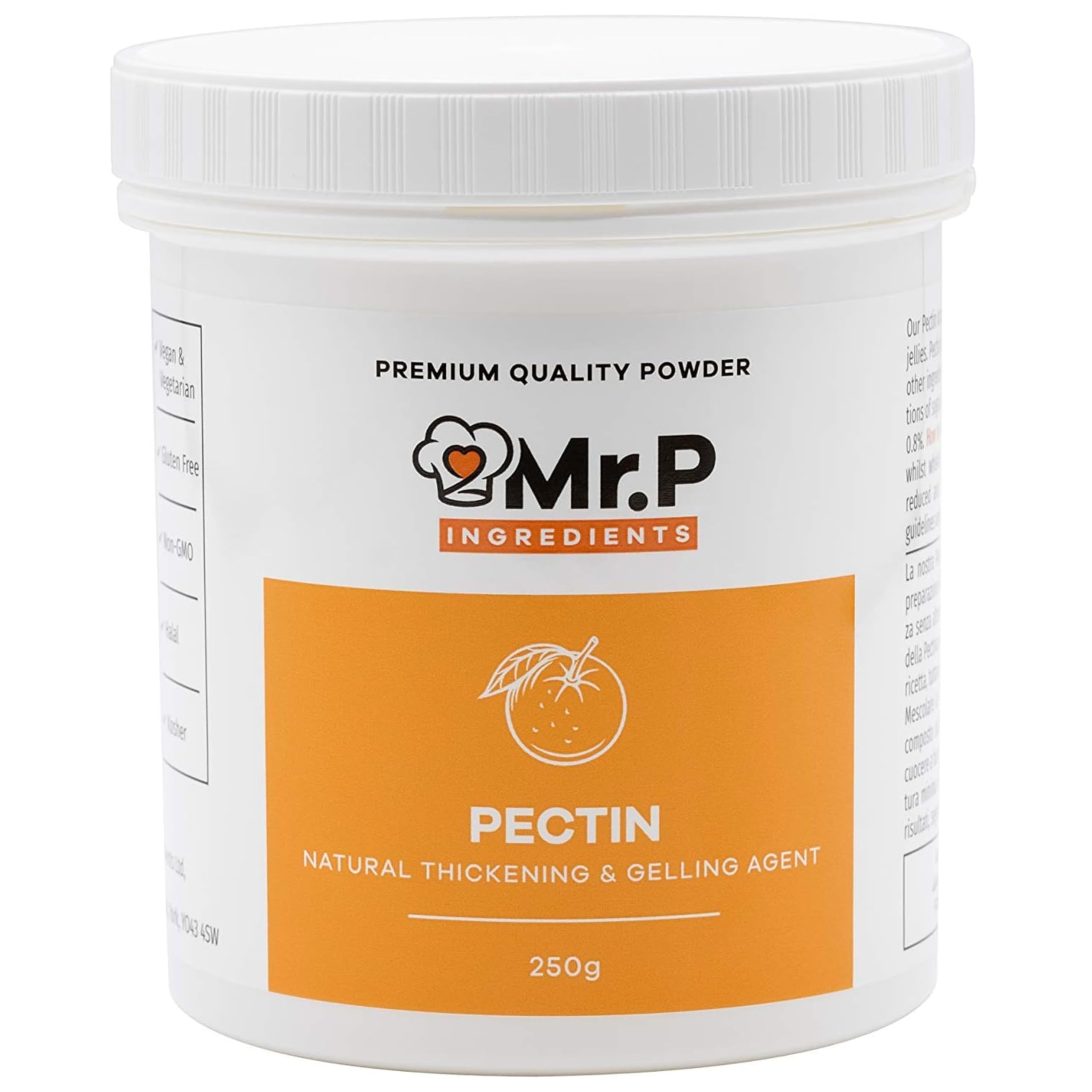 Mr.P Ingredients Pectina 250 g NH en Polvo Termorreversibles Ideal para Mermeladas Compotas de Frutas Confituras Chutney Jaleas de Frutas Vegano Vegetariano Sin Gluten Sin OGM Halal Kosher
