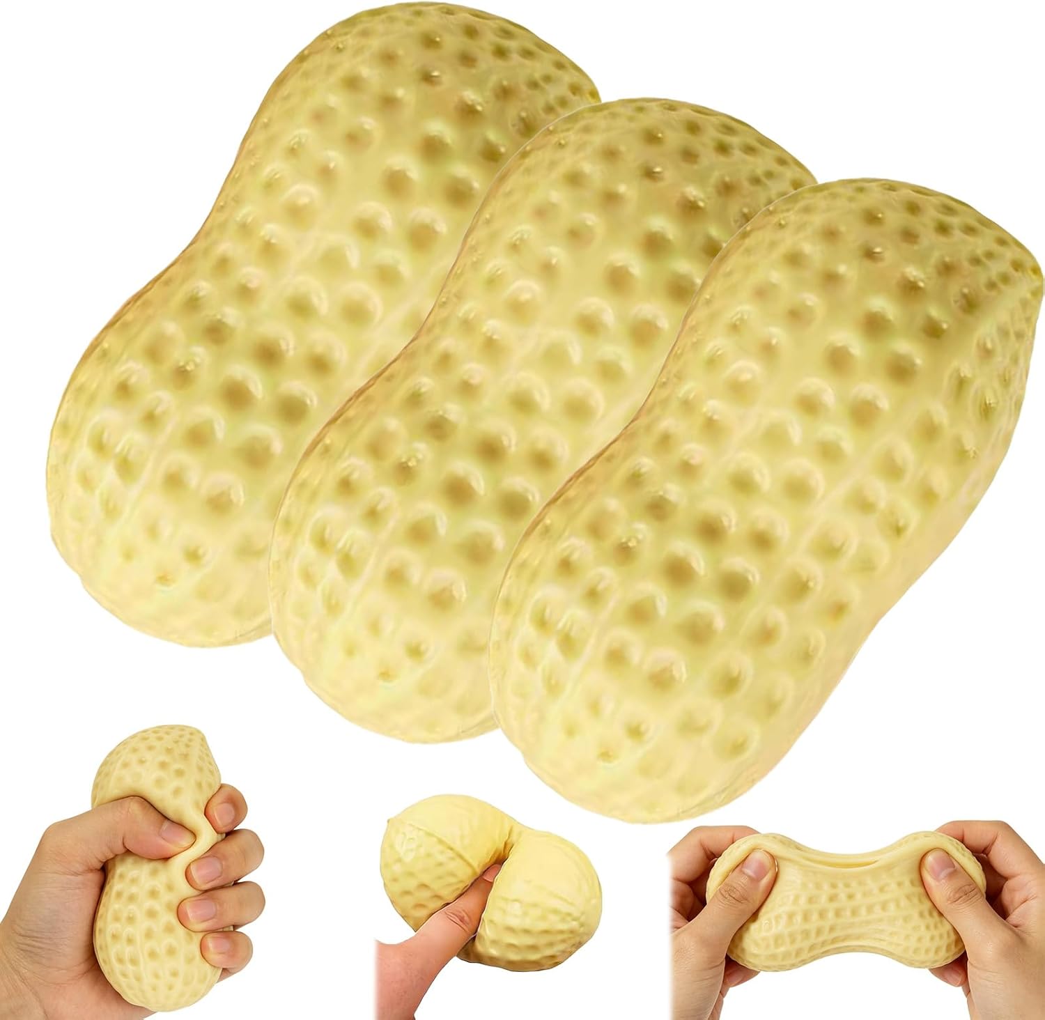 Peanut Squishies Toys,Peanut Squishies Slow Rising Stress Relief Toy,Stress Relieving Fur Ball OPP Packaging Squis-hy Fidget Toys for Silicone Stress Ball for Adults Anxiety Relief (3pcs)