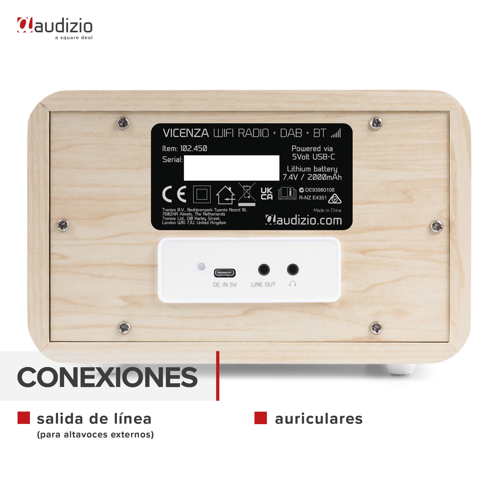 Audizio Vicenza - Radio Digital Dab+/FM e Internet con Bluetooth 5.0, batería Recargable de 10h, Pantalla a Color, Ideal para Cocina, Viajes o Escritorio, diseño Compacto en Blanco con WiFi Integrado