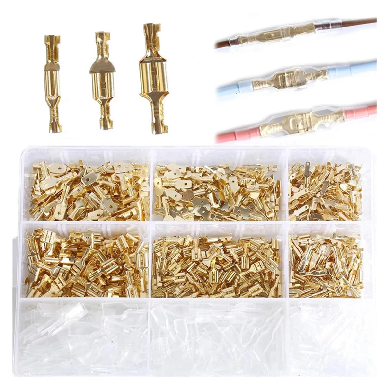 900 Stück 2,8/4,8/6,3 mm weiblich männlich Spaten-Crimp-Steckverbinder elektrische Kabelschuhe Terminal Isolierdraht Schnellspleiß-Sortiment-Set