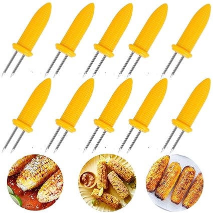 10PCS Corn Holders - Corn on The Cob Skewers,Stainless Steel Corn Fork Prong Skewers Kitchen Tool for BBQ Twin Prong Sweetcorn Holders Home Cooking Fork