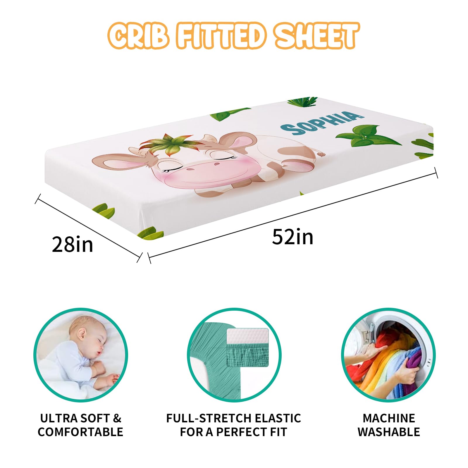 Individuelles Baby-Bettwäsche-Set – 5-teiliges Kinderzimmer-Bettwäsche-Set mit Waldtier-Design, personalisierte Namensdecke mit gepunkteter Rückseite, Kinderbettlaken, Wickelunterlage, Kissenbezug,