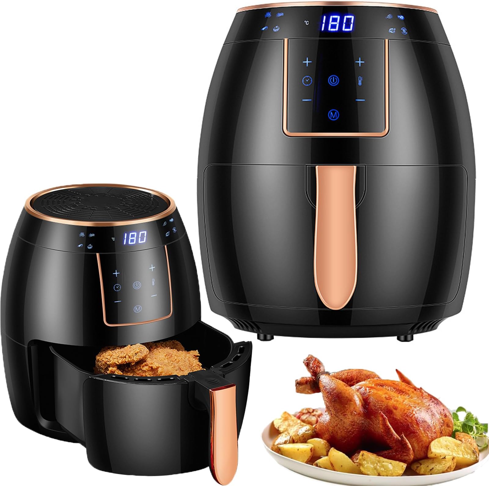 Air Fryer 5.8QT, Digital Touch Screen &Temperature Control, Non-stick Frying Basket, Free Recipes, Timer and Auto Shut off, Air Fryer Hot Oven Oilless Cooker LED Touch Digital Scree, 1300W (Black)